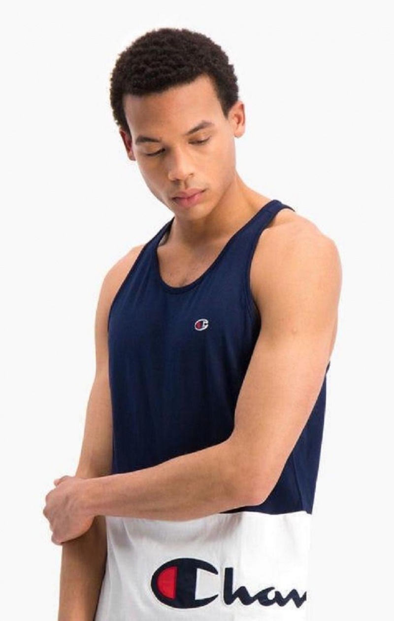 Champion Colour Block Wraparound Logo Tank Top T Shirts Herre Mørkeblå | 2831-FBGMZ