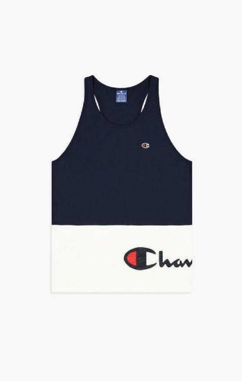 Champion Colour Block Wraparound Logo Tank Top T Shirts Herre Mørkeblå | 2831-FBGMZ