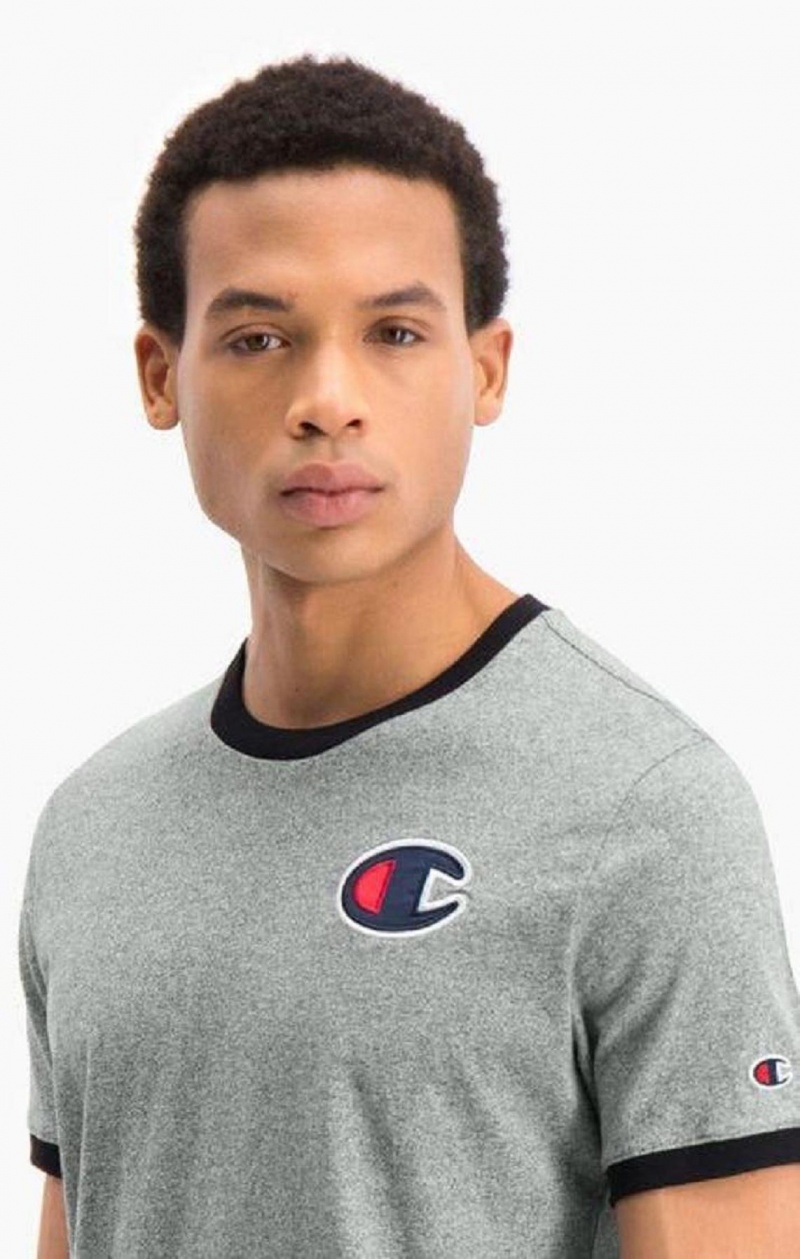 Champion Contrast C Logo Ringer T-Shirt T Shirts Herre Mørkegrå | 1839-LIVXR