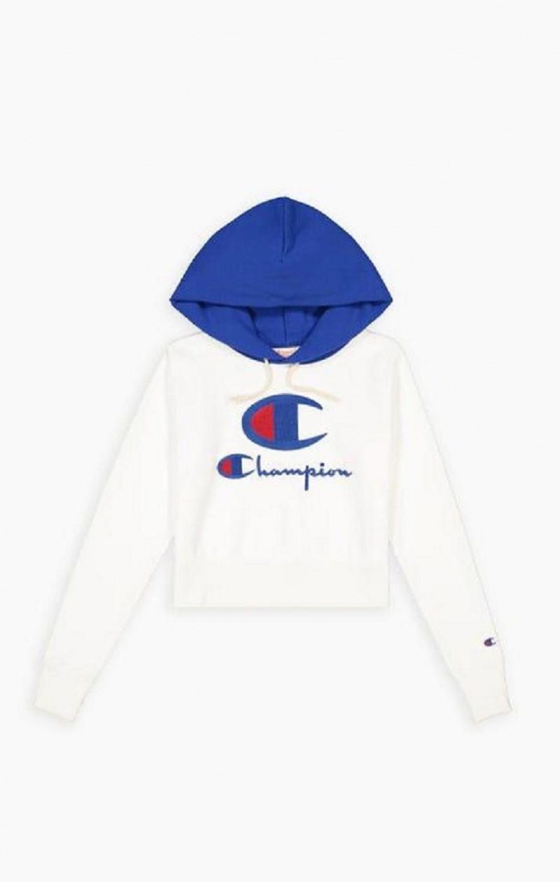 Champion Contrast Hood Logo Detail Jersey Hoodie Hættetrøje Dame Hvide | 2580-BRKSG