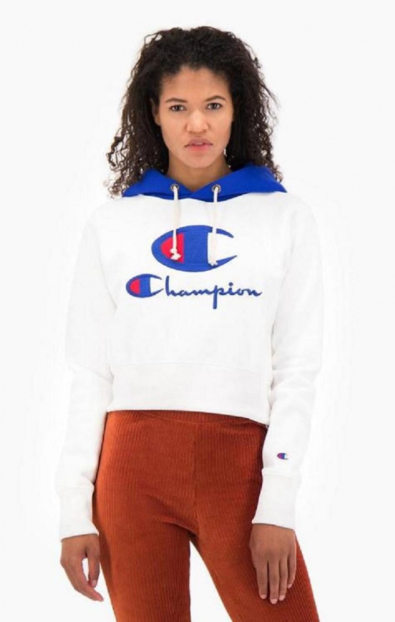 Champion Contrast Hood Logo Detail Jersey Hoodie Hættetrøje Dame Hvide | 2580-BRKSG