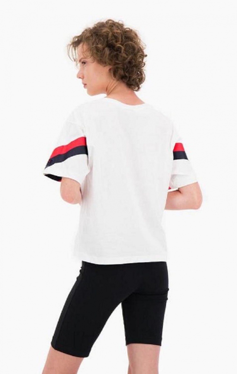 Champion Contrast Logo Stripe Jersey Top T Shirts Dame Hvide | 6271-MYKXL