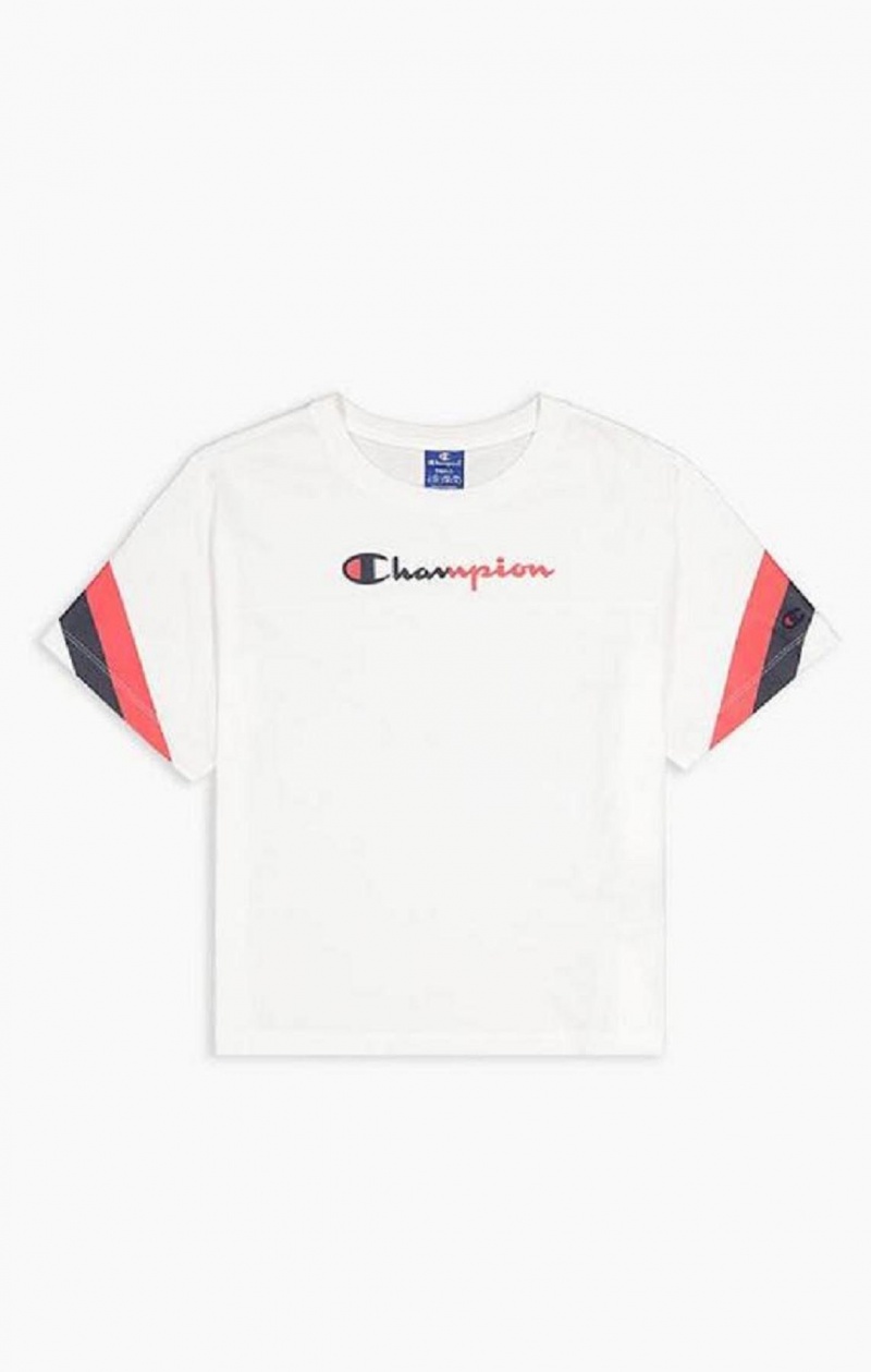 Champion Contrast Logo Stripe Jersey Top T Shirts Dame Hvide | 6271-MYKXL