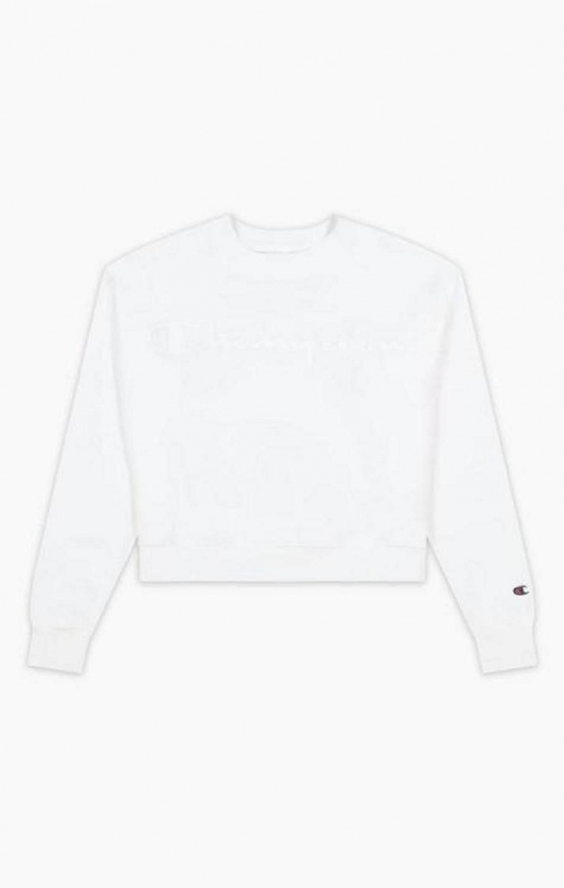 Champion Contrast Rubber Script Logo Sweatshirt Sweatshirts Dame Hvide | 5179-DIJKL