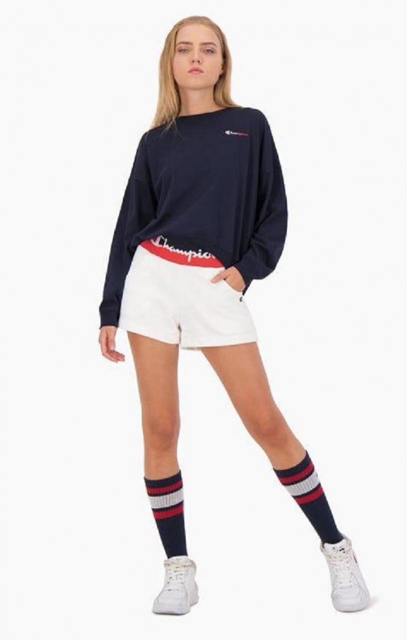 Champion Contrast Talje Script Logo Shorts Shorts Dame Hvide | 0923-KTDYG