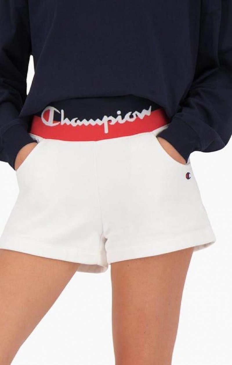 Champion Contrast Talje Script Logo Shorts Shorts Dame Hvide | 0923-KTDYG