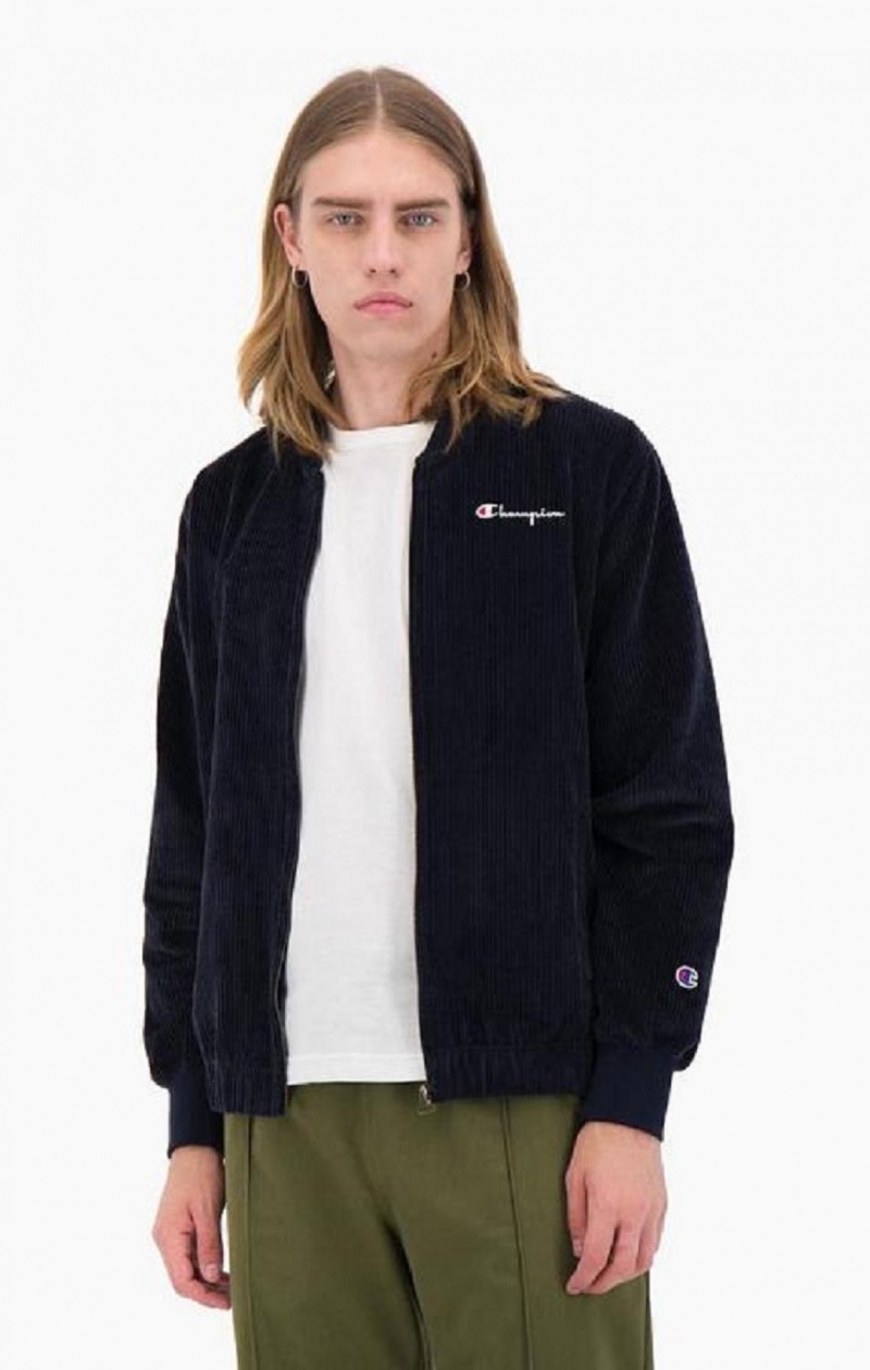 Champion Corduroy Script Logo Bomber Jacket Jakker Herre Mørkeblå | 6498-NLAPI