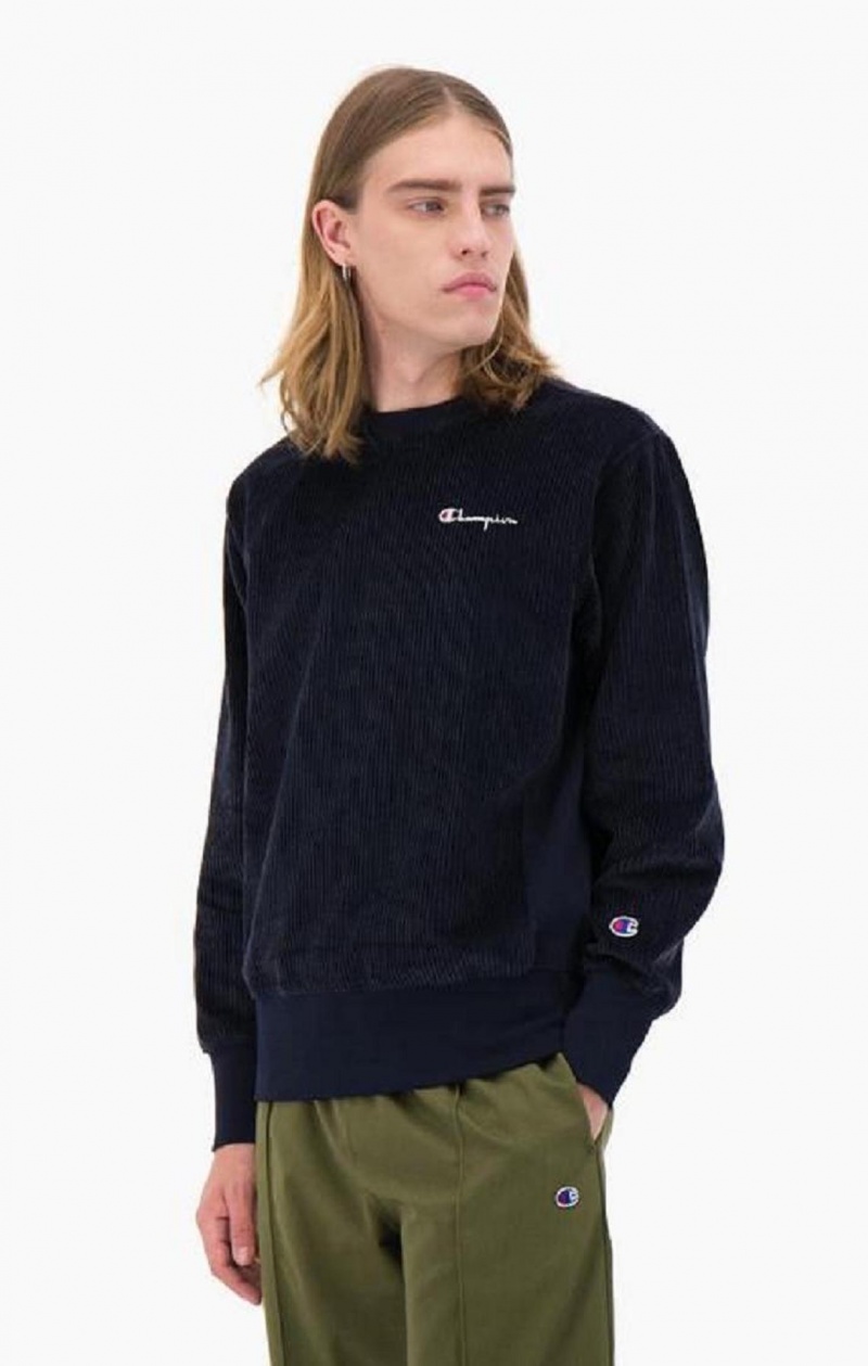 Champion Corduroy Small Script Logo Sweatshirt Sweatshirts Herre Mørkeblå | 6982-OPVKA