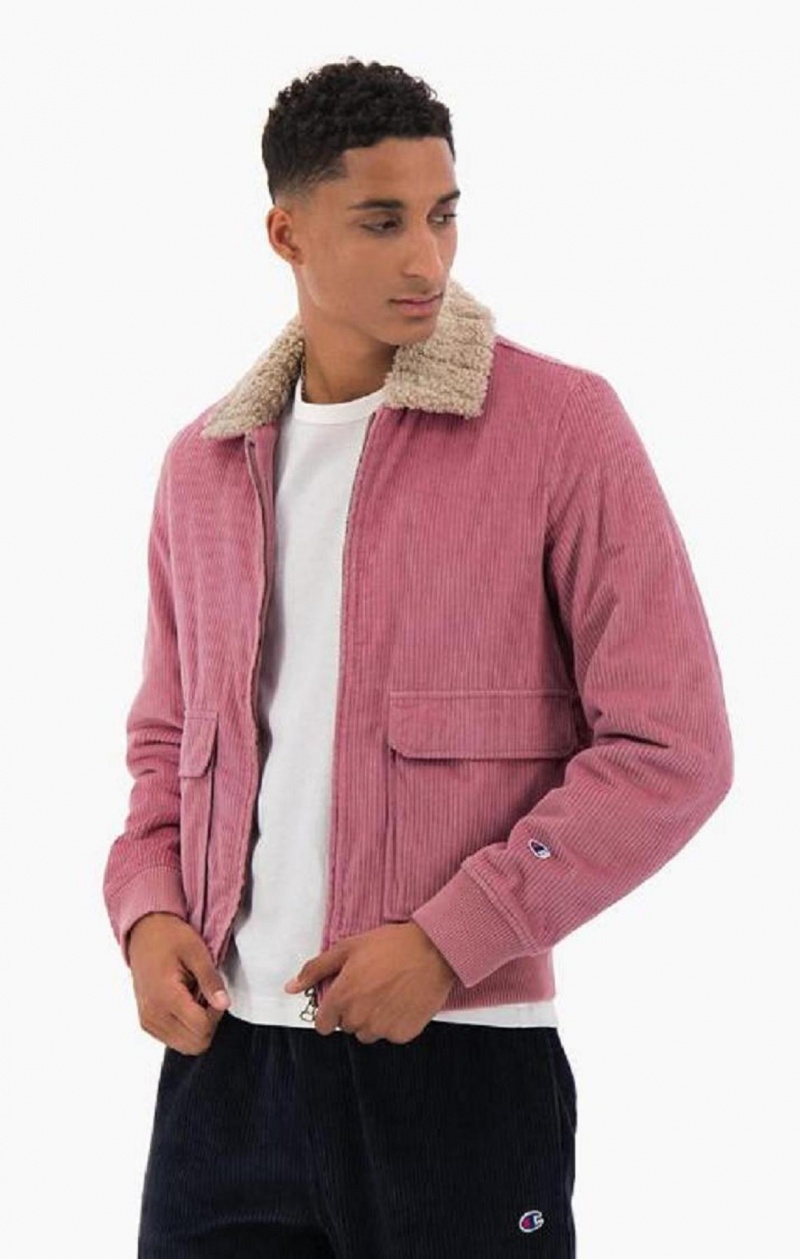 Champion Corduroy Teddy Collar Bomber Jacket Jakker Herre Fuchsia | 8103-KVSWY