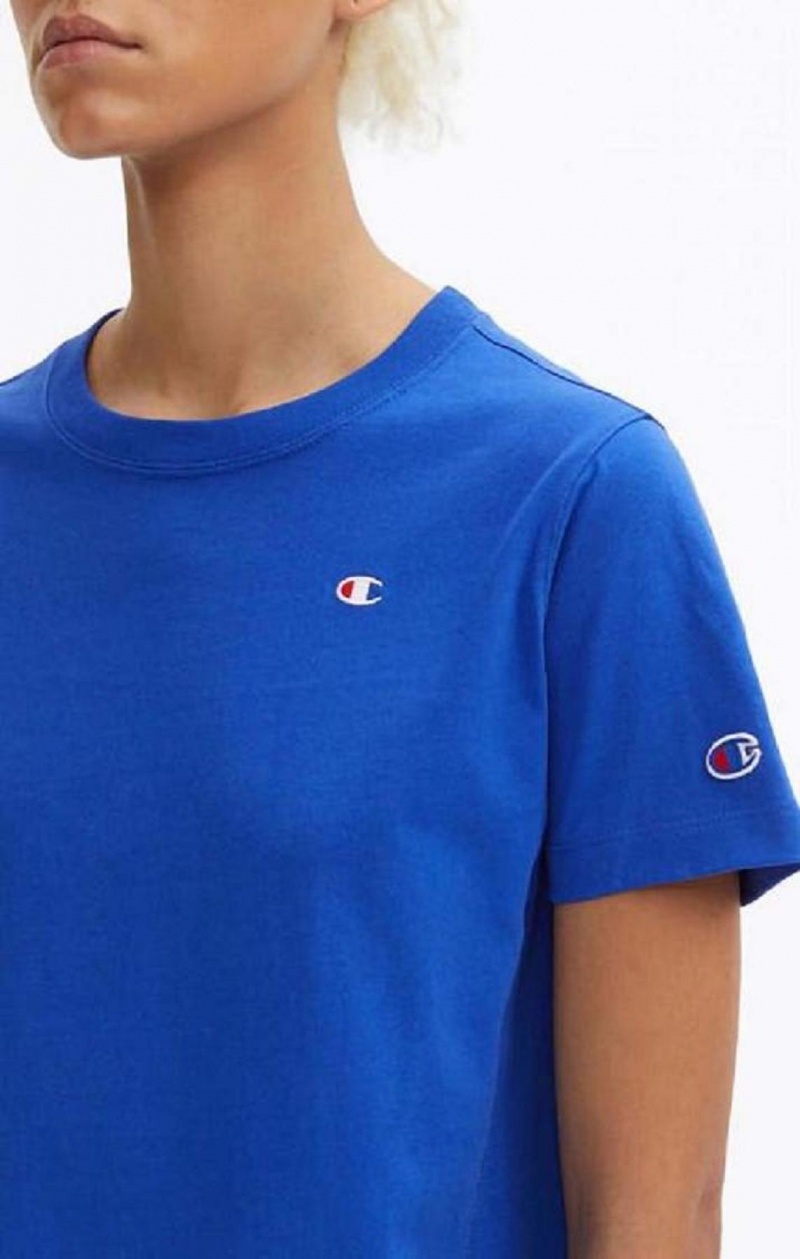 Champion Crew Neck T-Shirt T Shirts Dame Blå | 5279-NGLAF