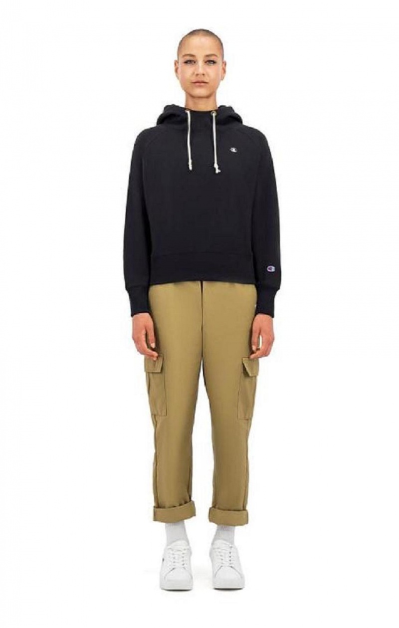 Champion Cropped C Logo Reverse Weave Hoodie Hættetrøje Dame Sort | 2741-GEDBH