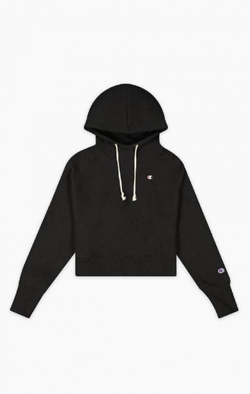 Champion Cropped C Logo Reverse Weave Hoodie Hættetrøje Dame Sort | 2741-GEDBH