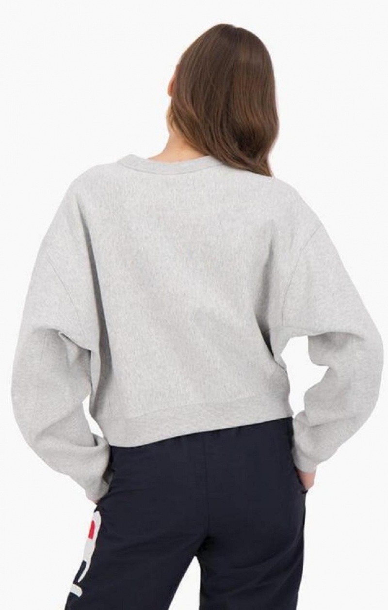 Champion Cropped Reverse Weave Sweatshirt Sweatshirts Dame Lysegrå | 0143-ZQPTO