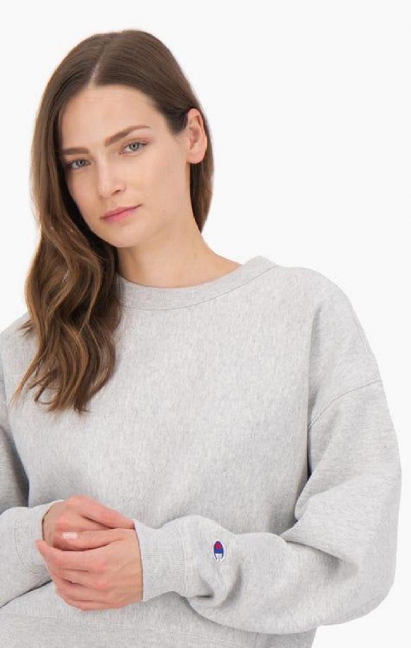 Champion Cropped Reverse Weave Sweatshirt Sweatshirts Dame Lysegrå | 0143-ZQPTO