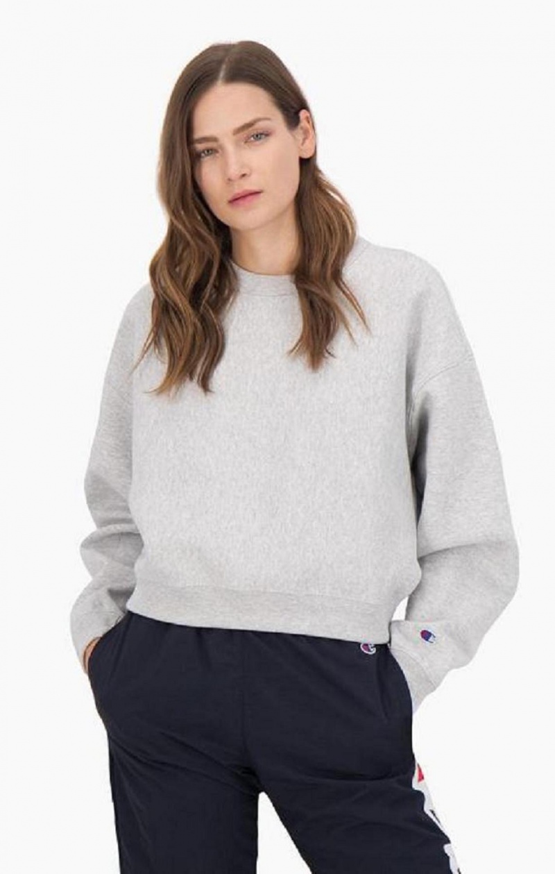 Champion Cropped Reverse Weave Sweatshirt Sweatshirts Dame Lysegrå | 0143-ZQPTO