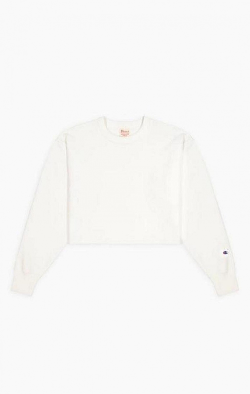 Champion Cropped Reverse Weave Sweatshirt Sweatshirts Dame Hvide | 7519-BYSEP