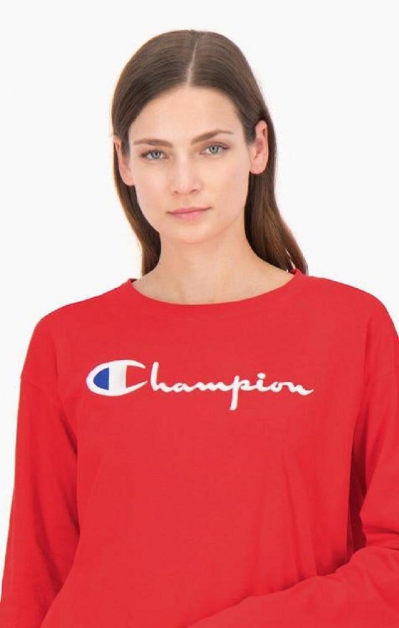 Champion Cropped Script Logo Jersey Top T Shirts Dame Rød | 8734-EDLFM