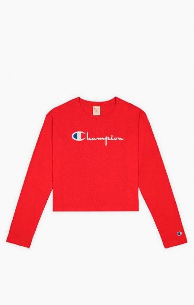 Champion Cropped Script Logo Jersey Top T Shirts Dame Rød | 8734-EDLFM