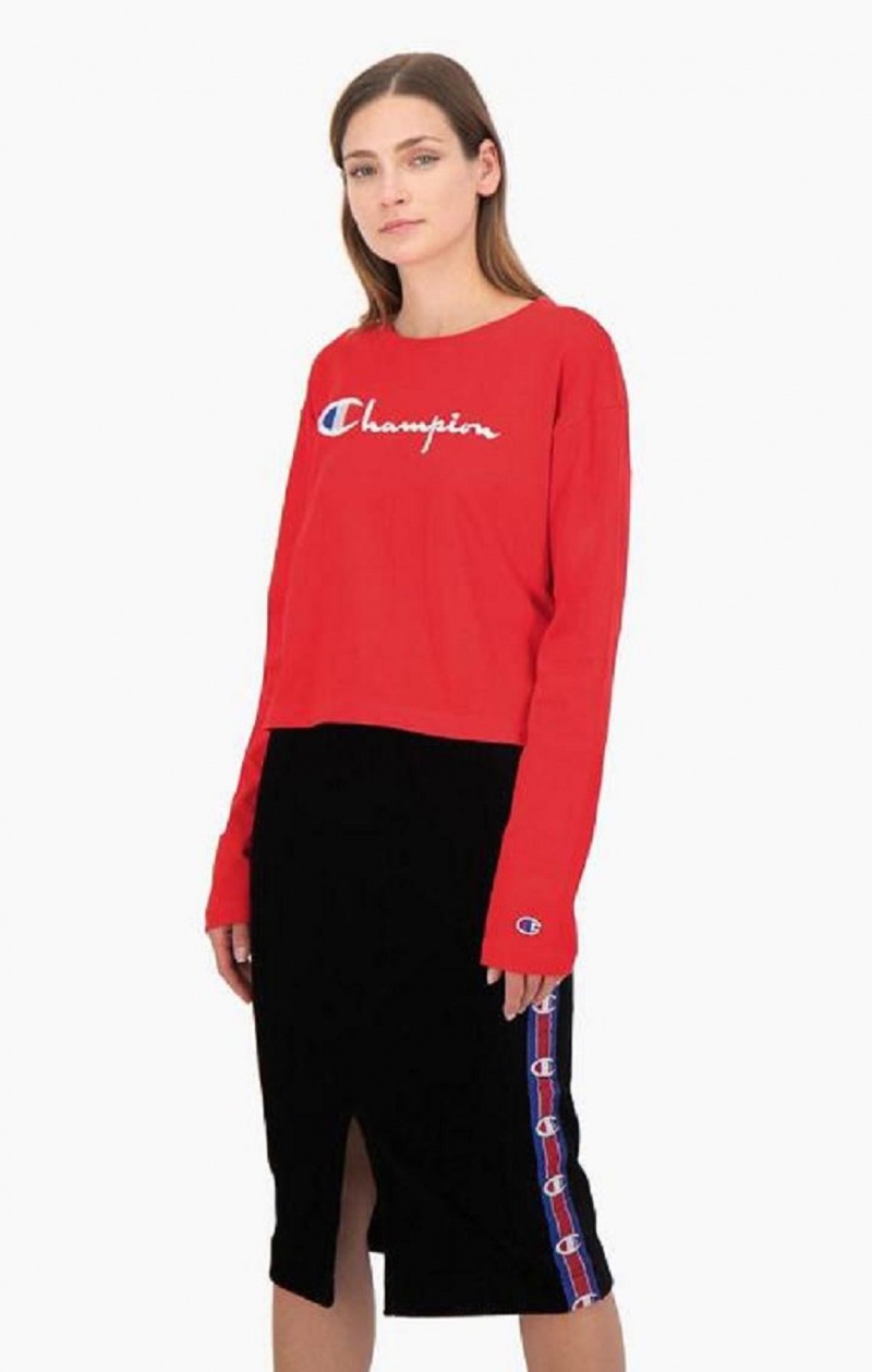 Champion Cropped Script Logo Jersey Top T Shirts Dame Rød | 8734-EDLFM