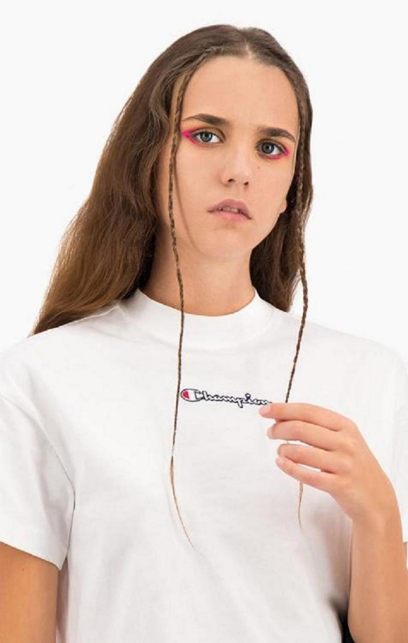 Champion Cropped Script Logo T-Shirt T Shirts Dame Hvide | 9152-PVTDL