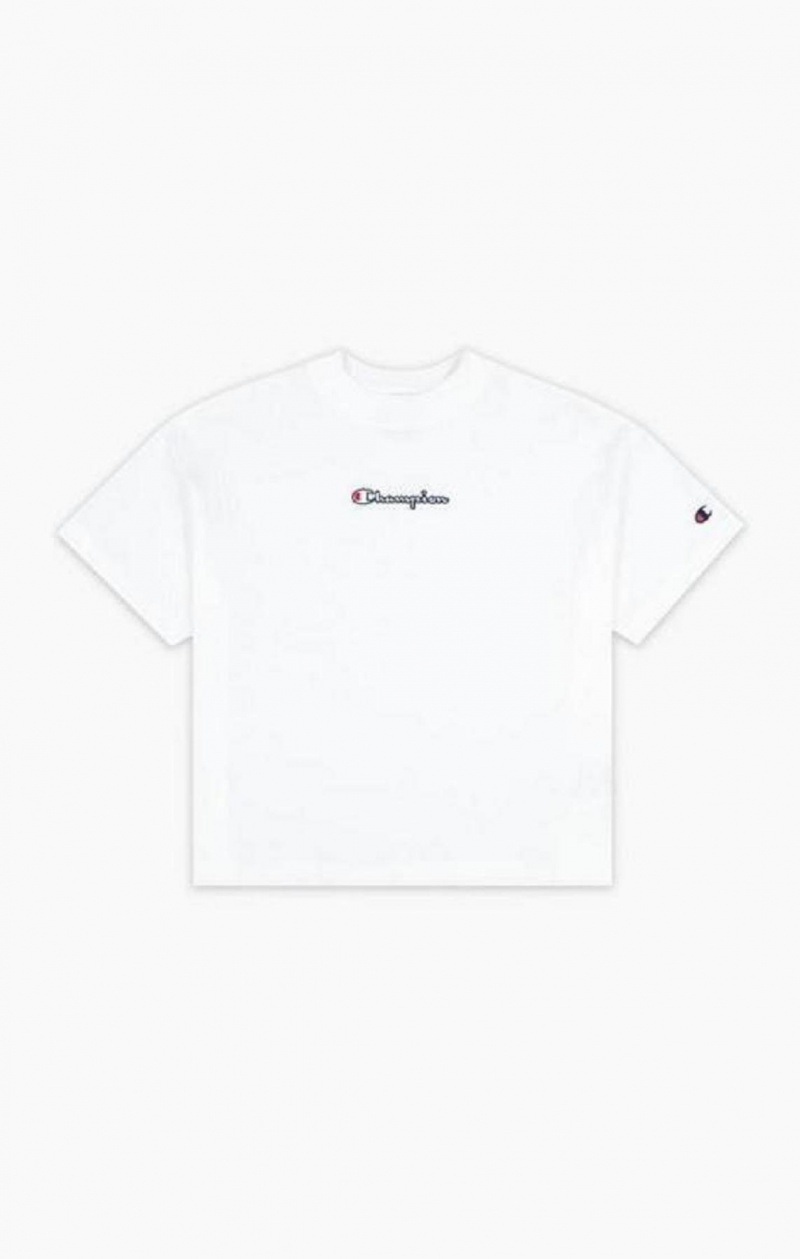 Champion Cropped Script Logo T-Shirt T Shirts Dame Hvide | 9152-PVTDL