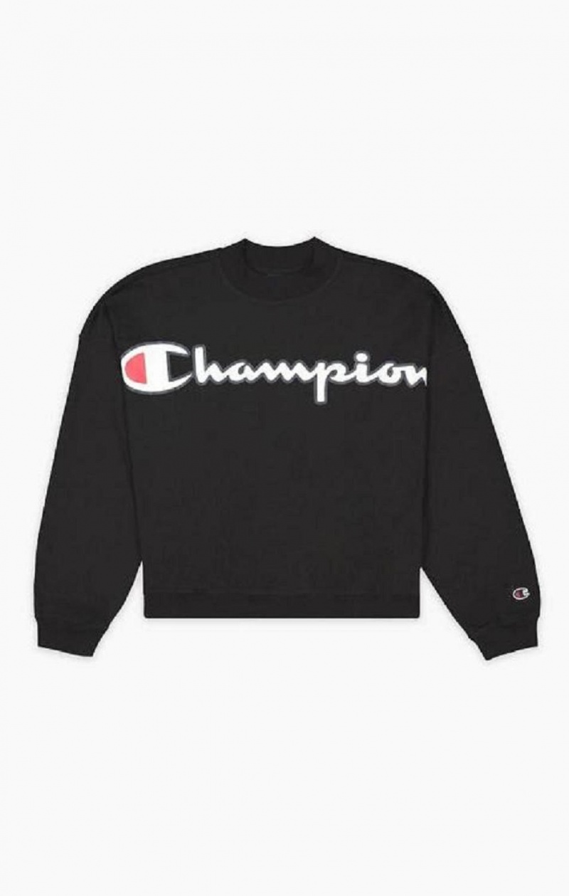 Champion Cropped Script Logo T-Shirt T Shirts Dame Sort | 1837-WNYJR