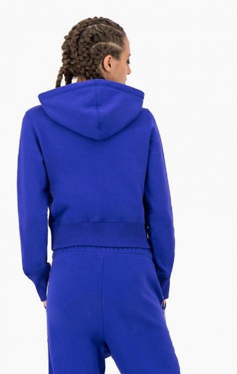 Champion Cropped Zip-Up Hætte Sweatshirt Hættetrøje Dame Blå | 1086-MAQRH