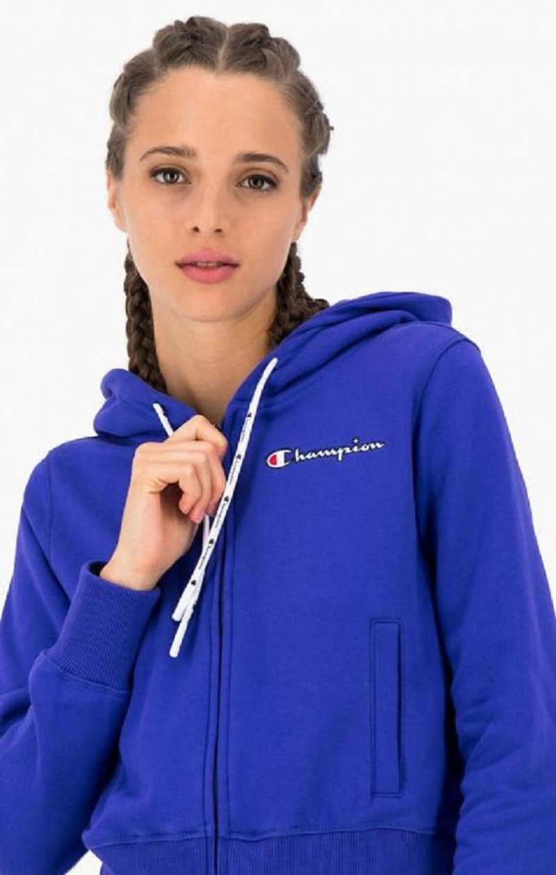 Champion Cropped Zip-Up Hætte Sweatshirt Hættetrøje Dame Blå | 1086-MAQRH