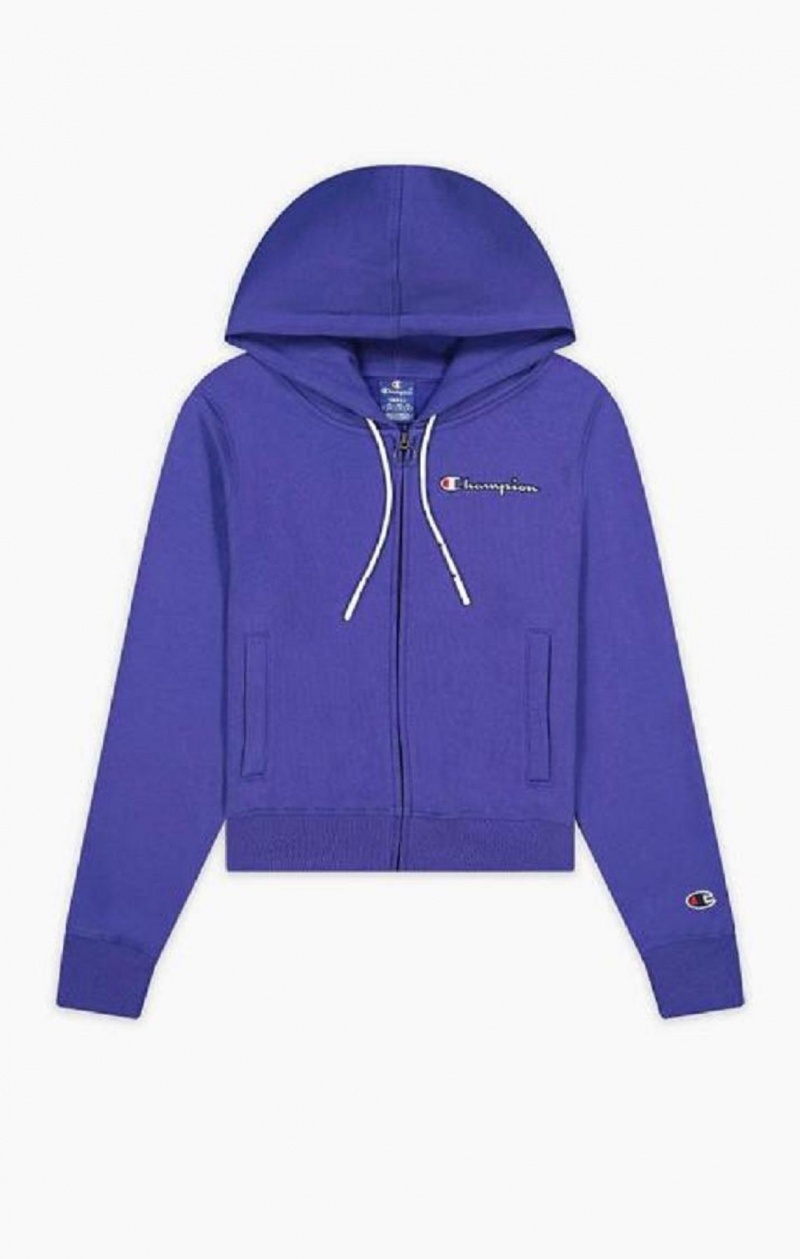 Champion Cropped Zip-Up Hætte Sweatshirt Hættetrøje Dame Blå | 1086-MAQRH