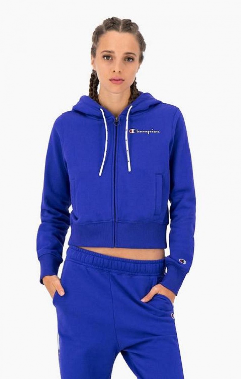 Champion Cropped Zip-Up Hætte Sweatshirt Hættetrøje Dame Blå | 1086-MAQRH