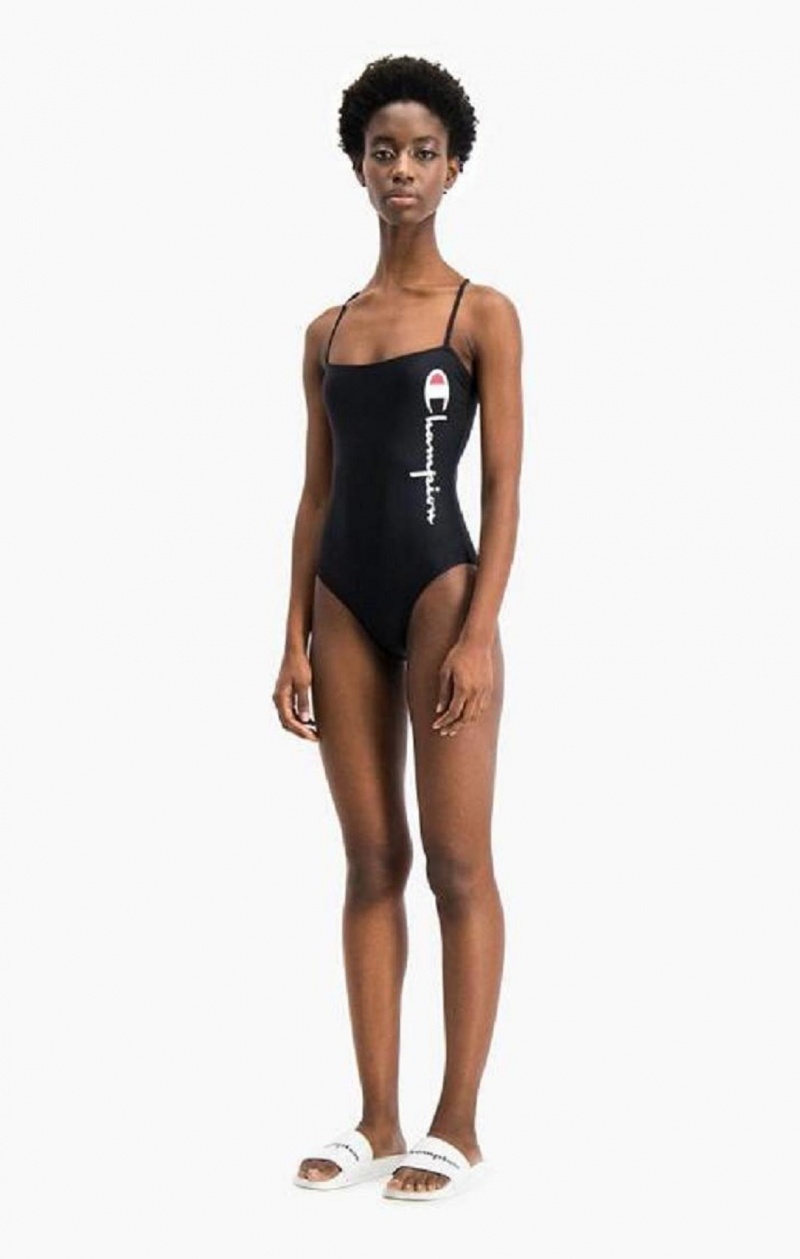 Champion Cross Back Large Script Logo Swimsuit Badetøj Dame Sort | 5241-BKWLM