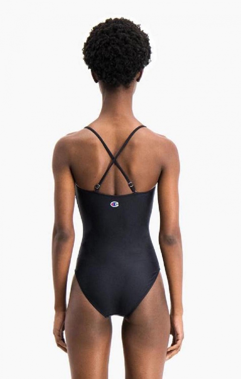 Champion Cross Back Large Script Logo Swimsuit Badetøj Dame Sort | 5241-BKWLM