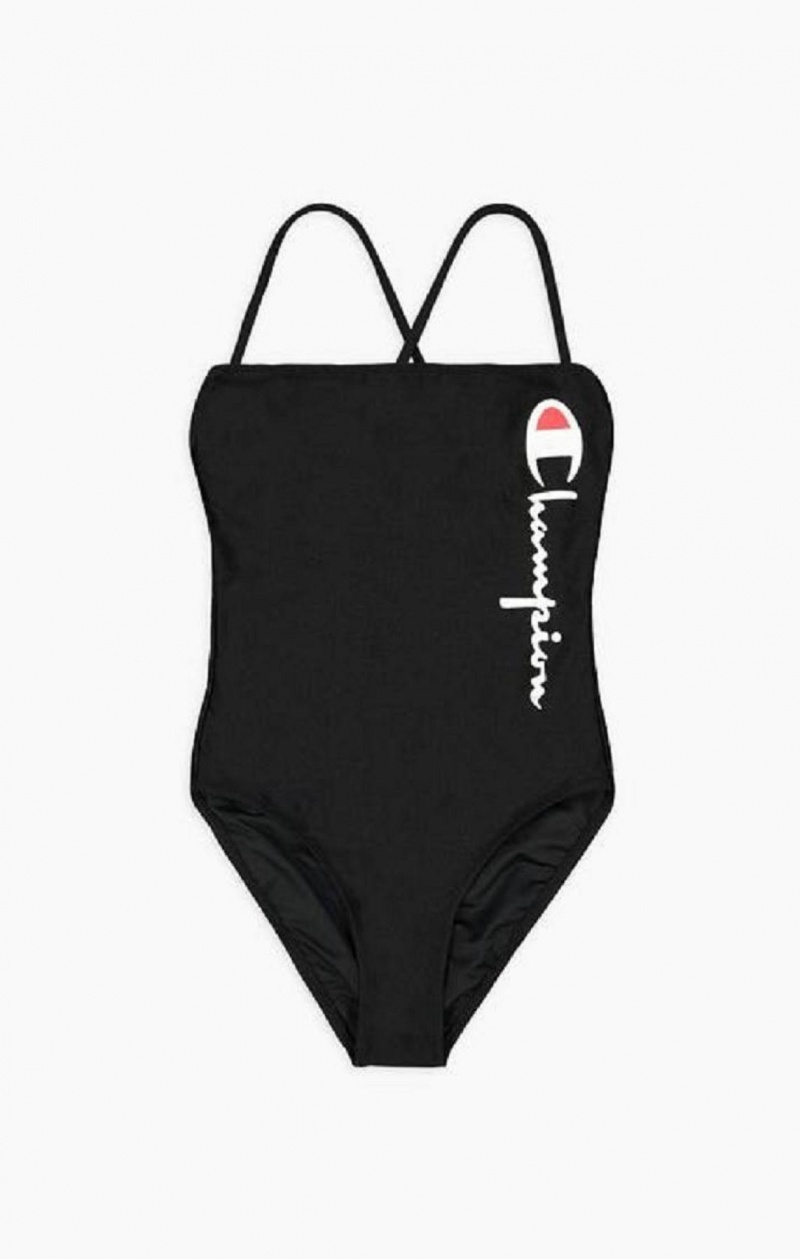 Champion Cross Back Large Script Logo Swimsuit Badetøj Dame Sort | 5241-BKWLM