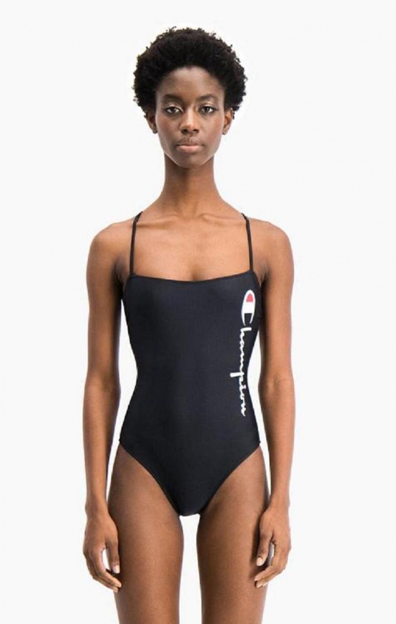 Champion Cross Back Large Script Logo Swimsuit Badetøj Dame Sort | 5241-BKWLM