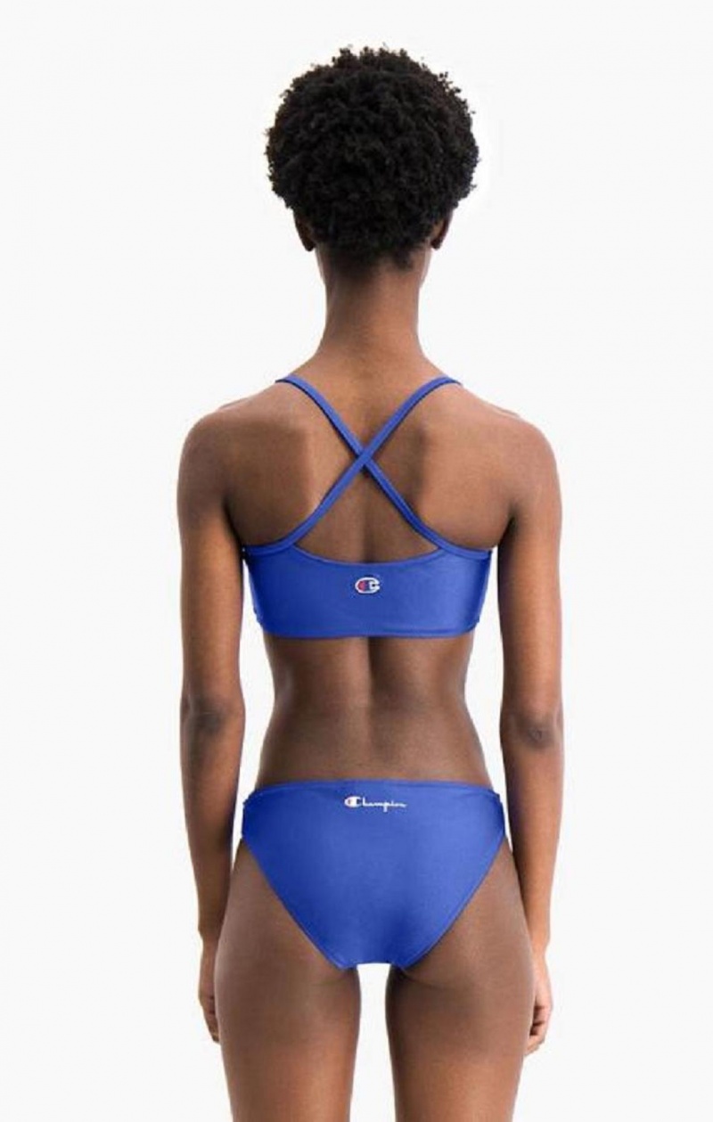 Champion Cross Back V Neck Script Logo Bikini Top Badetøj Dame Blå | 9461-GZFVW