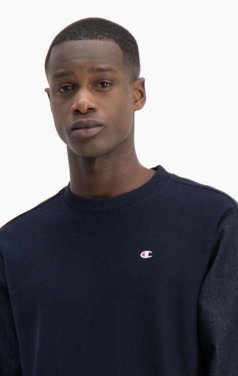 Champion Denim Reverse Weave Sweatshirt Sweatshirts Herre Mørkeblå | 8427-HOLDP