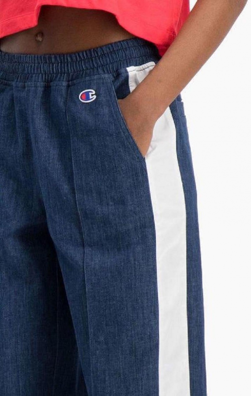 Champion Denim Stripe Flared Track Pants Joggingbukser Dame Turkis Blå | 6973-NTBGV