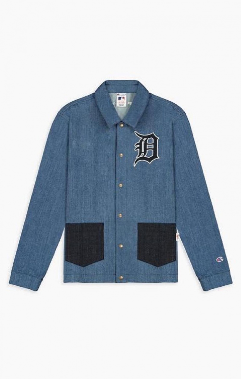 Champion Detroit MLB Denim Coach Jacket Jakker Herre Mørkeblå | 6918-OPMTS