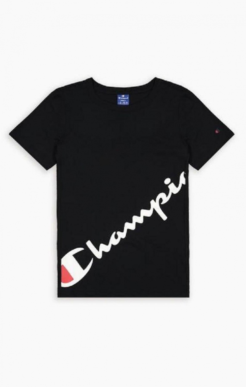 Champion Diagonal Script Logo Print T-Shirt T Shirts Dame Sort | 9572-VDRFO