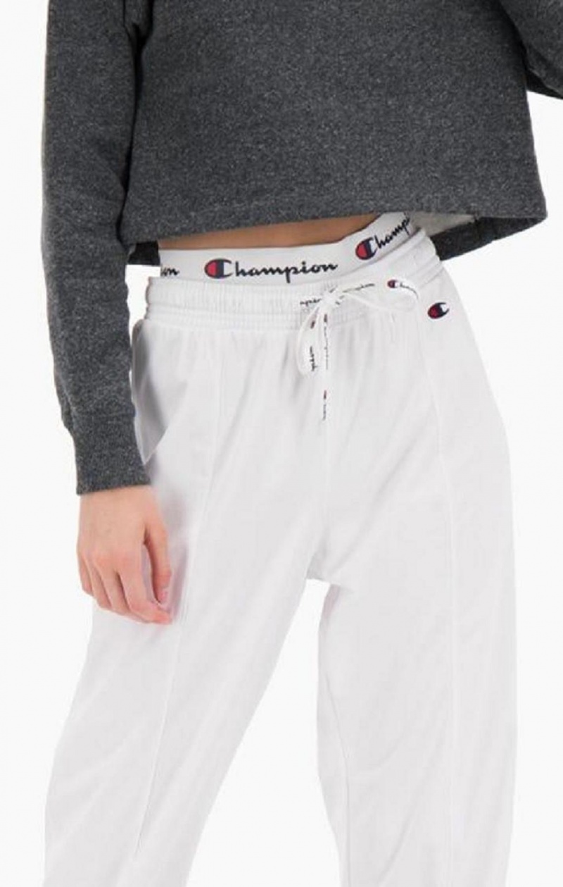 Champion Double Waistband Popper Track Pants Joggingbukser Dame Hvide | 5102-PELNA