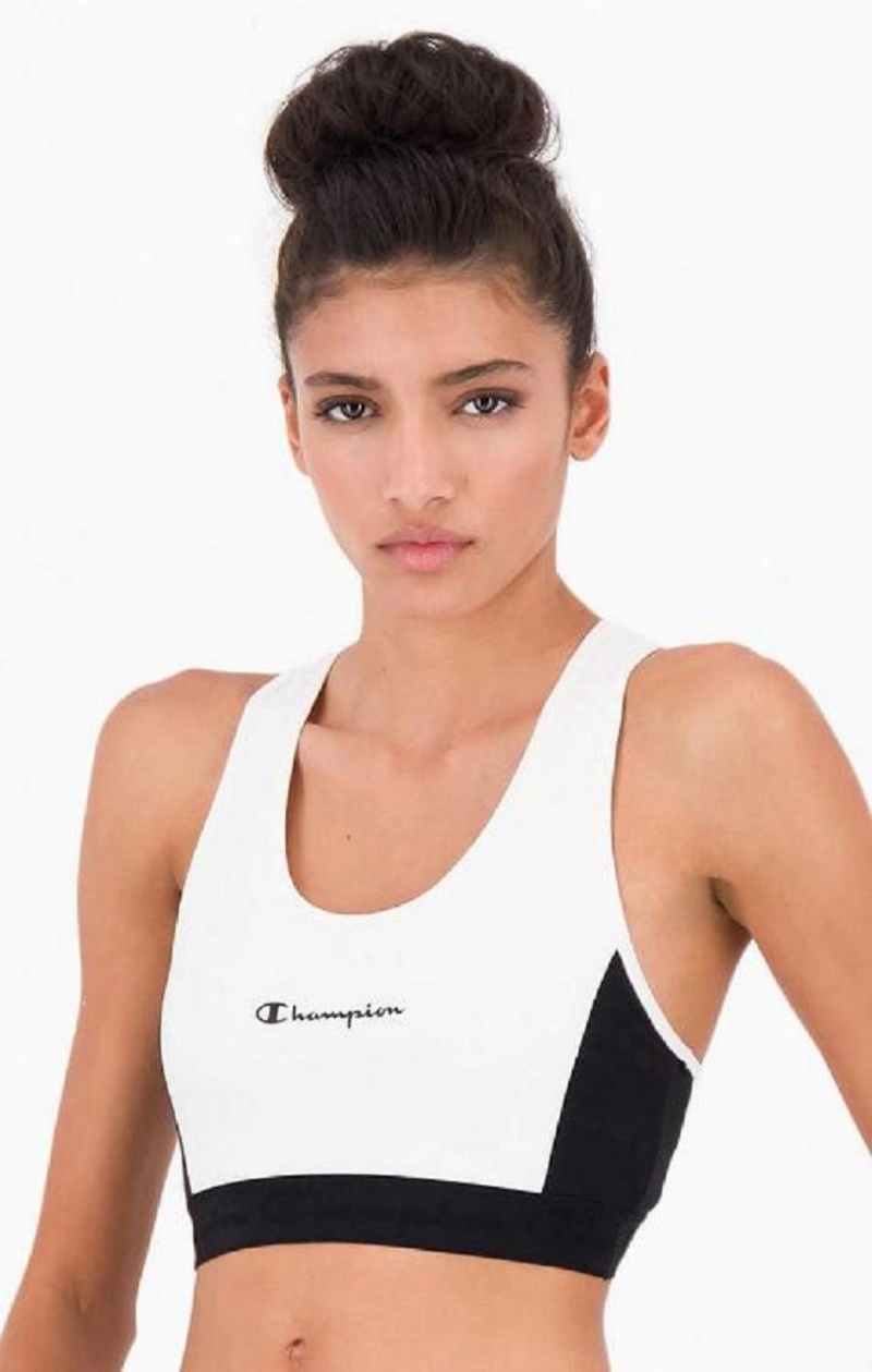 Champion Embossed Logo Tape Sports Bra Sports BH Dame Hvide | 9602-JTNSK