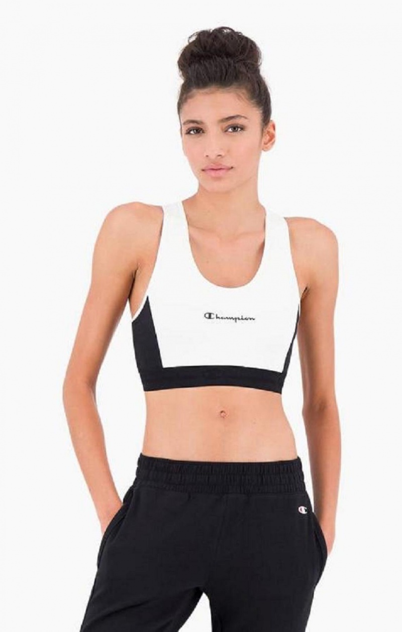 Champion Embossed Logo Tape Sports Bra Sports BH Dame Hvide | 9602-JTNSK