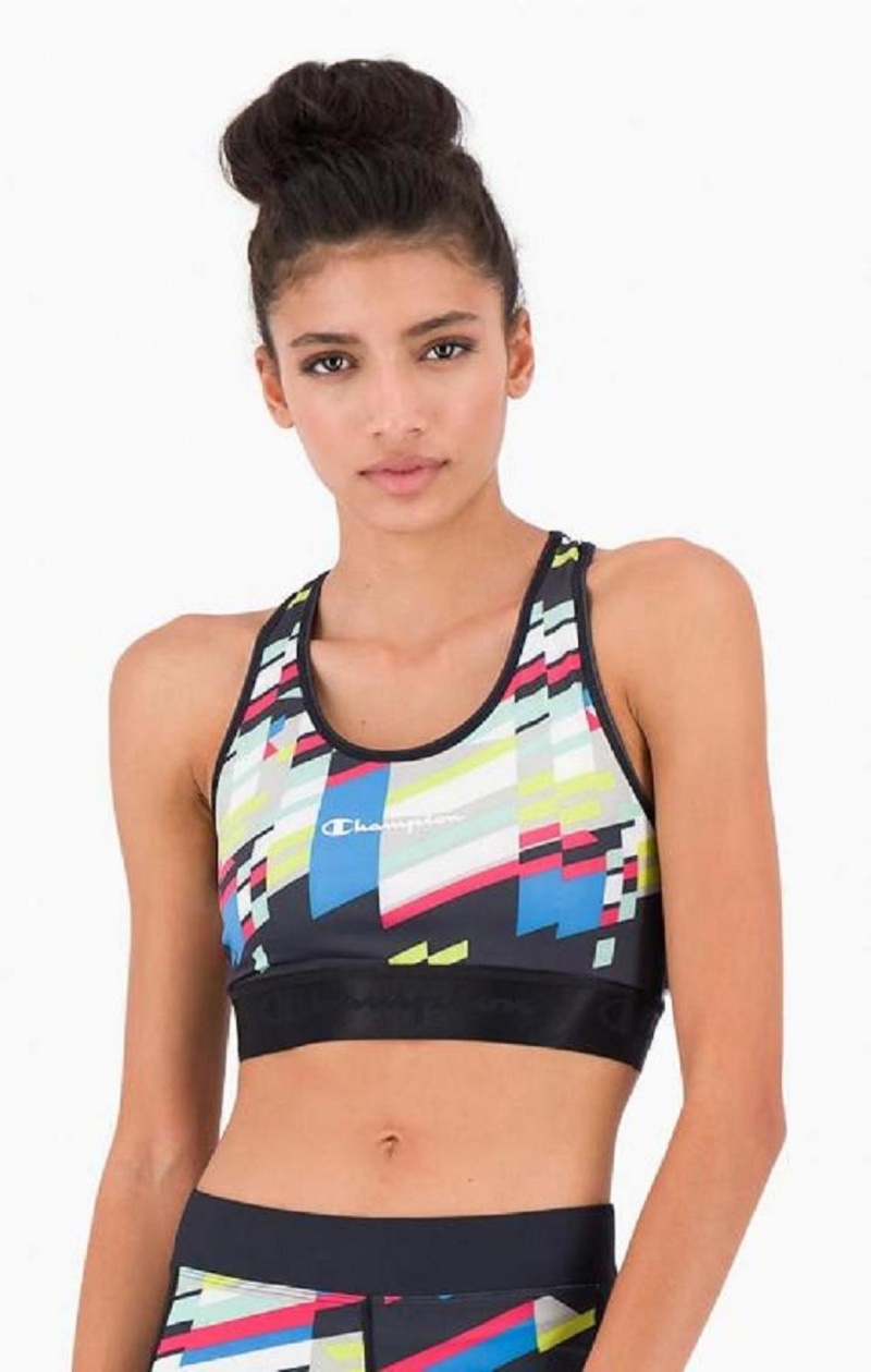 Champion Embossed Logo Tape Sports Bra Sports BH Dame Sort | 1257-HDUCR