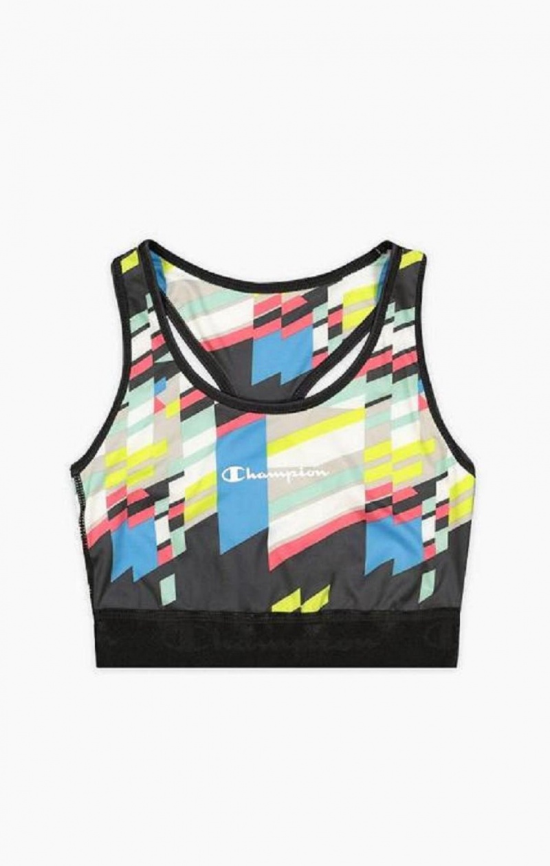 Champion Embossed Logo Tape Sports Bra Sports BH Dame Sort | 1257-HDUCR