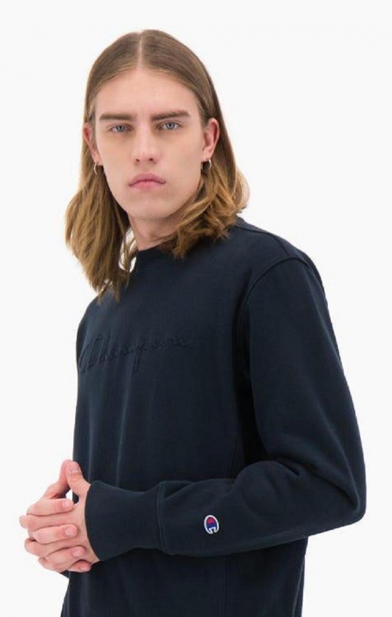 Champion Embossed Script Logo Reverse Weave Sweatshirt Sweatshirts Herre Mørketurkis | 5072-HZLBG