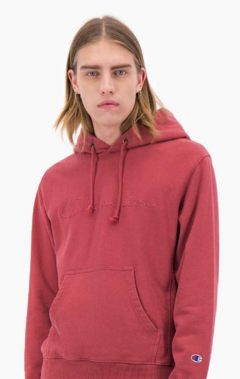 Champion Embossed Script Logo Reverse Weave Hoodie Hættetrøje Herre Rød | 6249-KTZLA