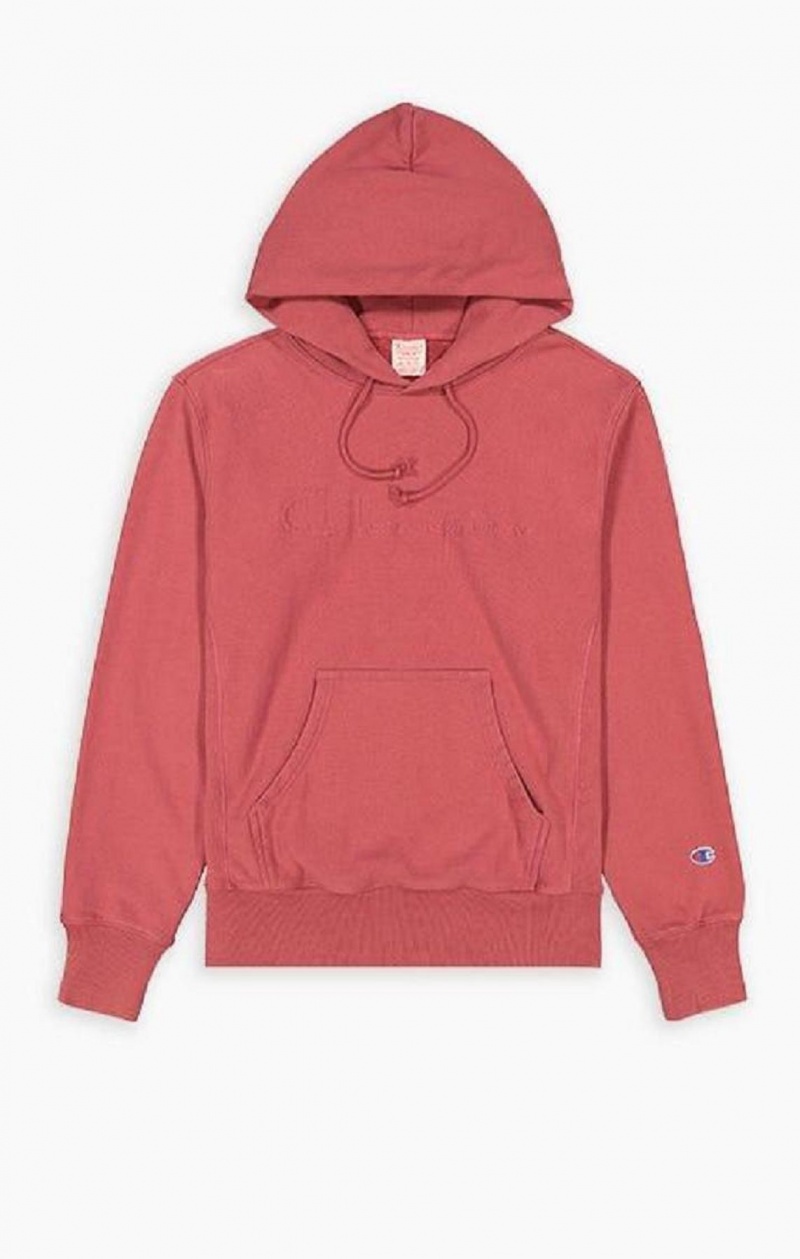 Champion Embossed Script Logo Reverse Weave Hoodie Hættetrøje Herre Rød | 6249-KTZLA