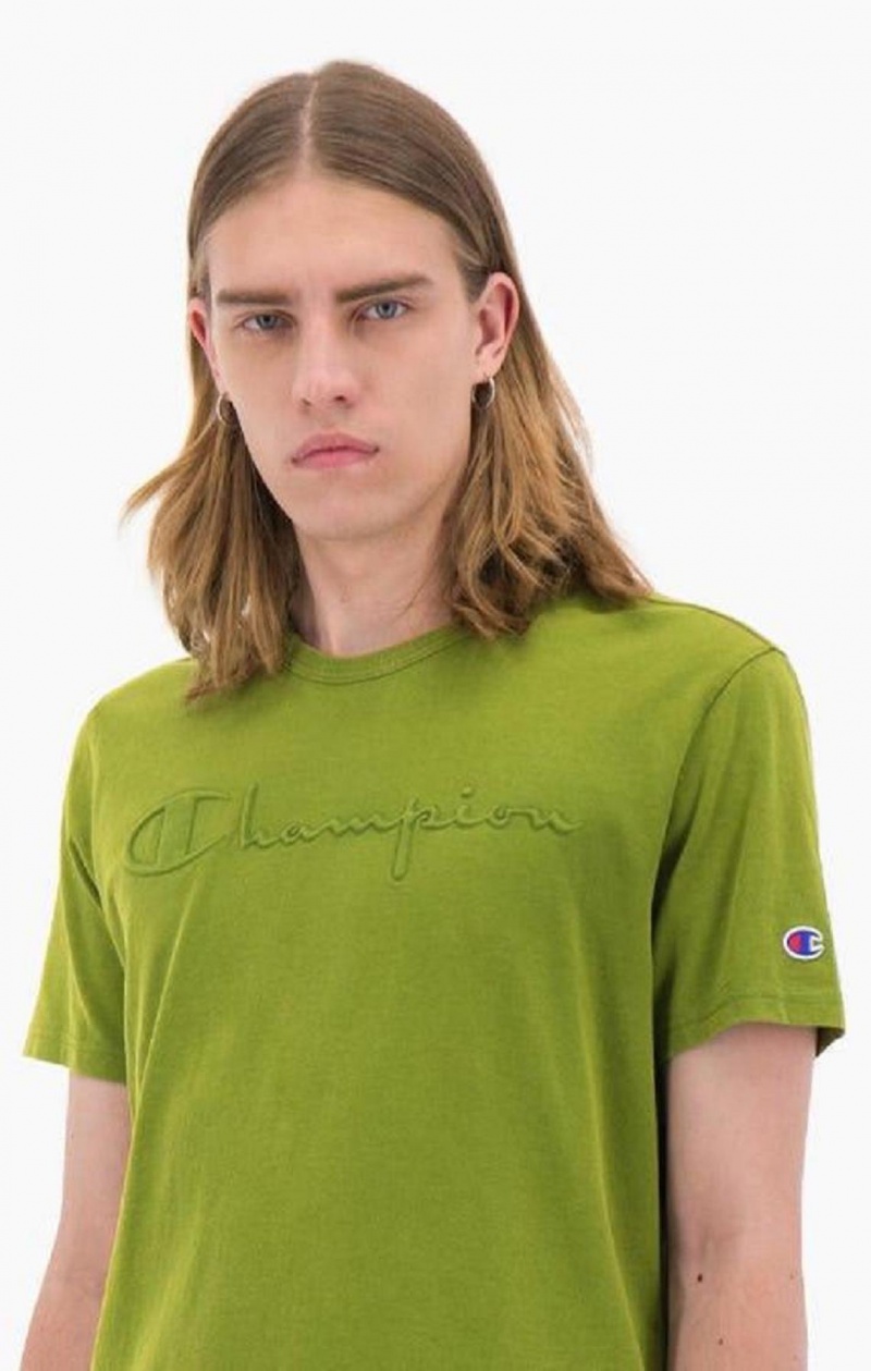 Champion Embossed Script Logo T-Shirt T Shirts Herre Grøn | 9215-PBAIE