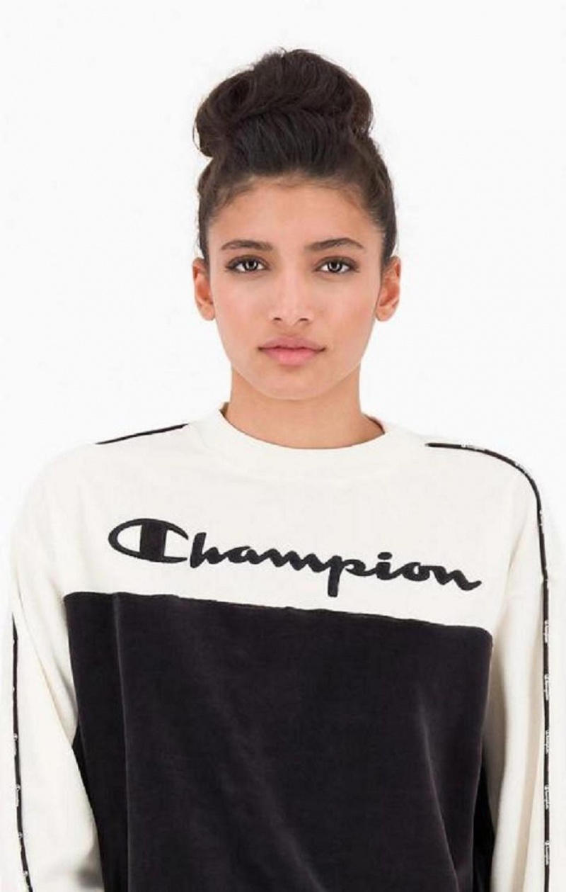 Champion Embroidered Logo Velour Sweatshirt Sweatshirts Dame Sort | 3152-SQLJZ