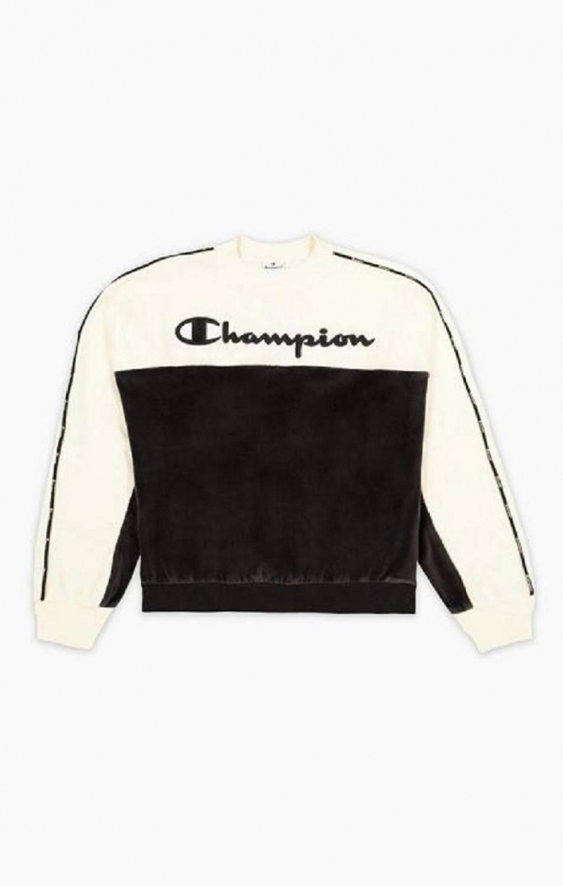 Champion Embroidered Logo Velour Sweatshirt Sweatshirts Dame Sort | 3152-SQLJZ